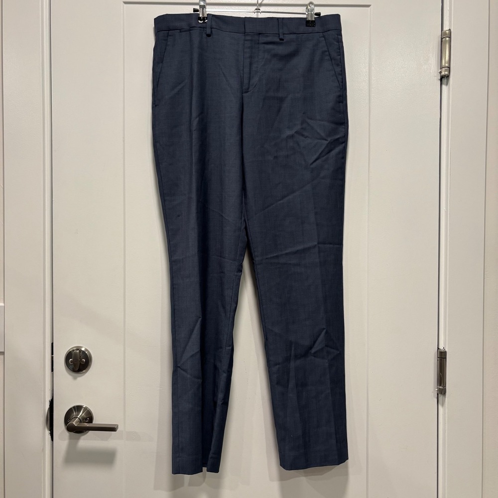 Express Photographer Men 31x32 Navy Blue 100% Wool Slim Fit Dress Pants Trousers